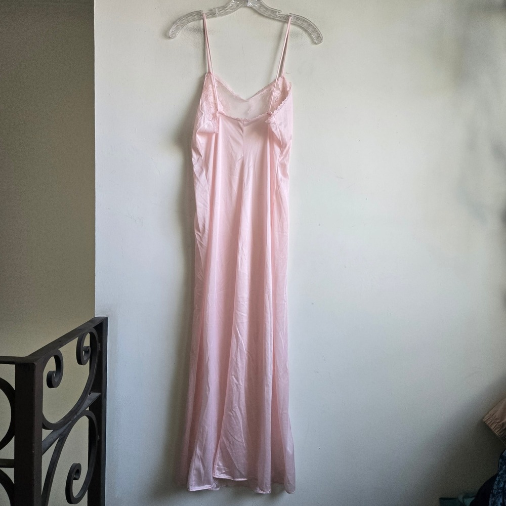 Vintage S Pink Maxi Nightgown Women Good Lace Mesh Spaghetti Strap Full Length - Picture 7 of 7
